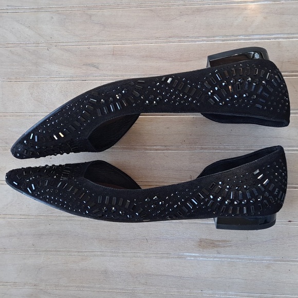 Donald J Pliner Black Embellished D'Orsay Flats Dressy Classy Pointy Toe Sparkly - Picture 7 of 9